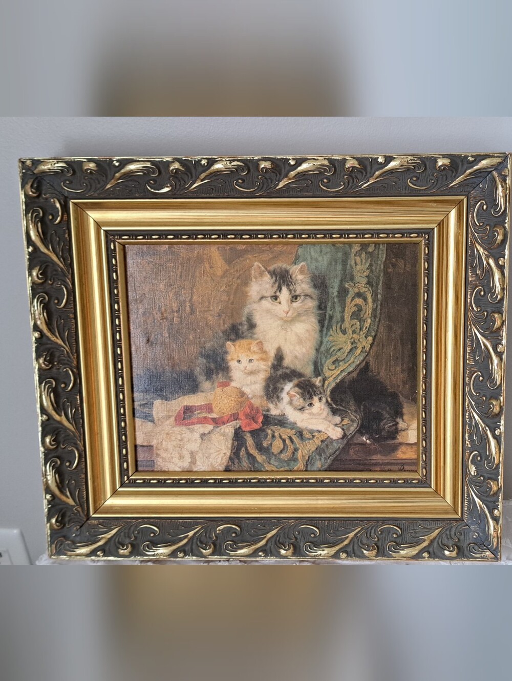 VTG Henriette Ronner-Knip Cat & Kittens reproduction Britts Prints Ornate framed
